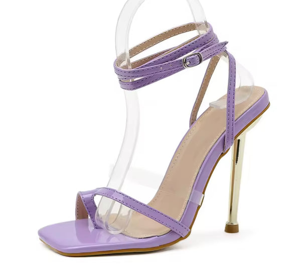 Women Color Fashion High Heel Wrap Around Ankle Strap Sandals