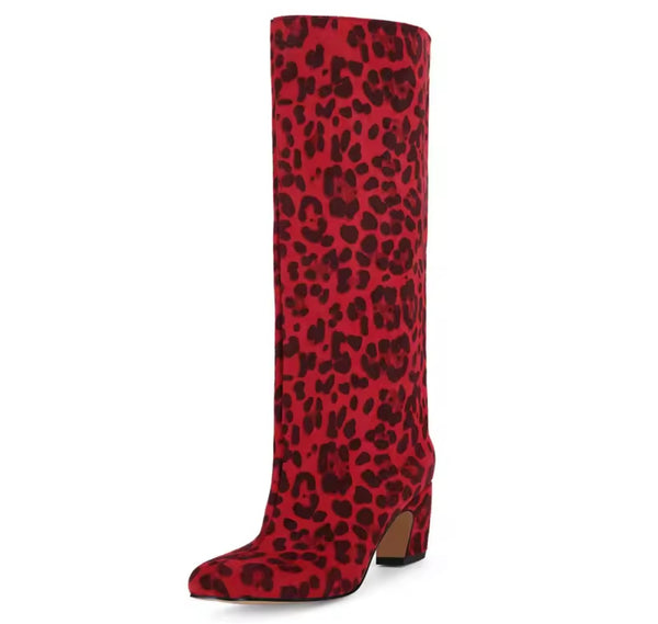 Women Fashion Square Toe Suede Knee High Boots