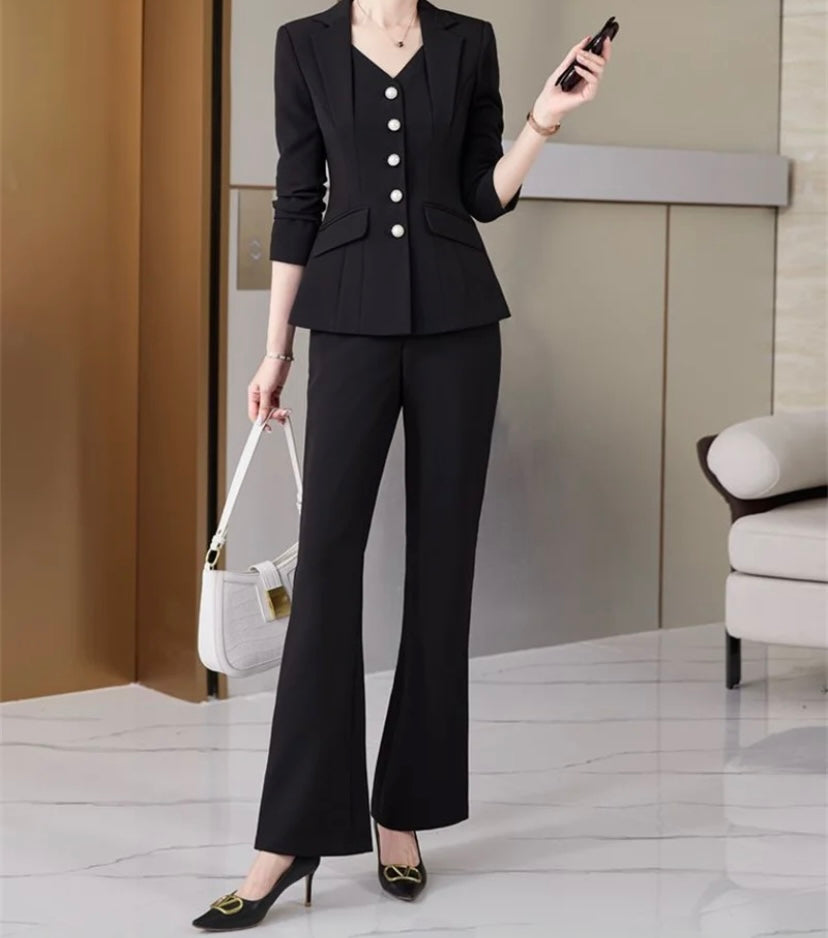 Women Fashion Button Up Full Sleeve Blazer Two Piece Pant Set