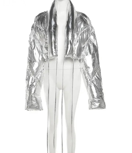 Women Silver Fashion Puff Jacket