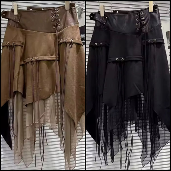 Women Faux Leather Patchwork Suede Fashion Skirt