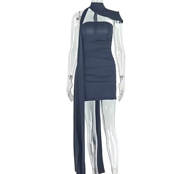 Women Sexy Scarf Strapless Ruched Dress