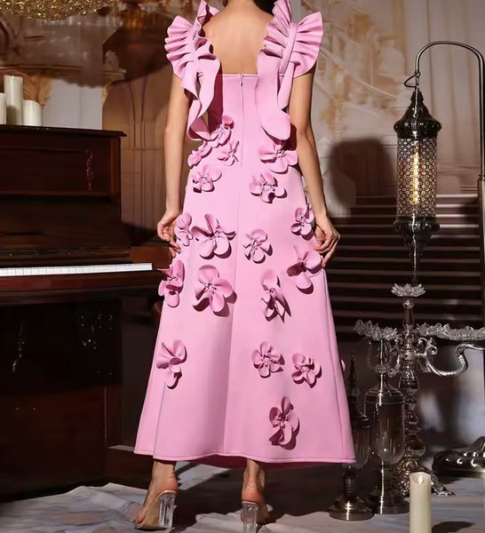 Women Sexy Ruffled Sleeveless 3D Floral Maxi Dress