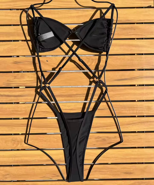 Women Sexy Sequins Open Back Cut Out Thong Swimsuit