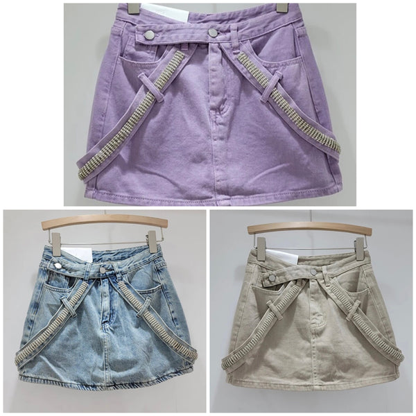 Women Color Fashion Denim Short Skirt