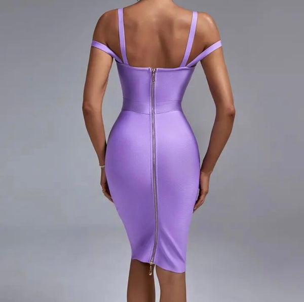 Women Sexy Sleeveless Back Zipper Lavender Bandage Dress