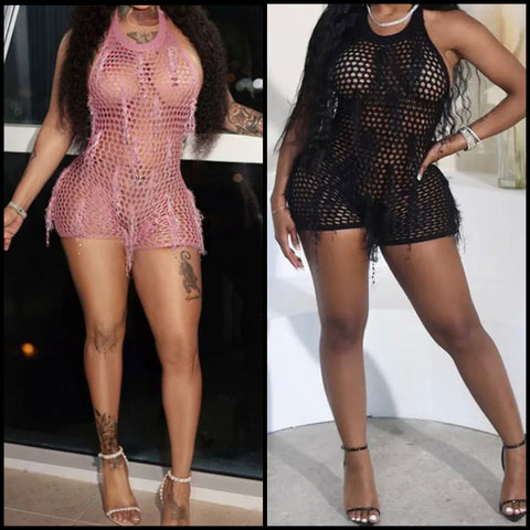 Women Sexy See Through Halter Open Back Romper