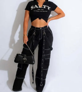 Women Fashion Suspenders Cargo Denim Pants