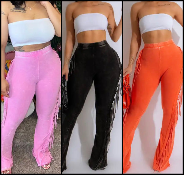 Women Fashion Solid Color Fringe Pants