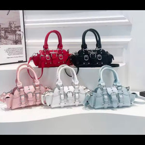 Women Fashion Color Buckled Faux Leather Handbag Purse