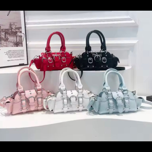 Women Fashion Color Buckled Faux Leather Handbag Purse