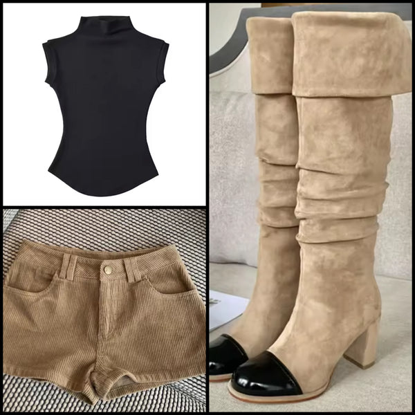 Women Fashion Round Toe Suede Knee High Boots