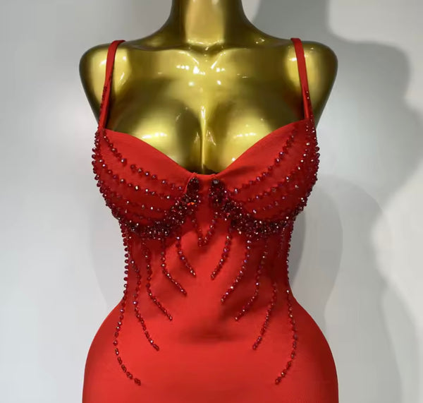 Women Sexy Sleeveless Rhinestone Bandage Dress