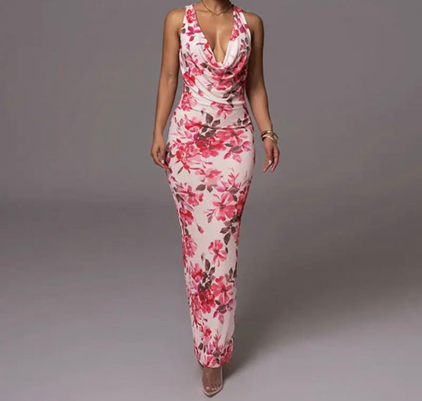 Women Sleeveless Floral Sexy Maxi Dress