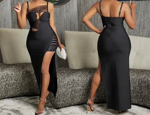 Women Black Sexy Sleeveless Asymmetrical Maxi Dress