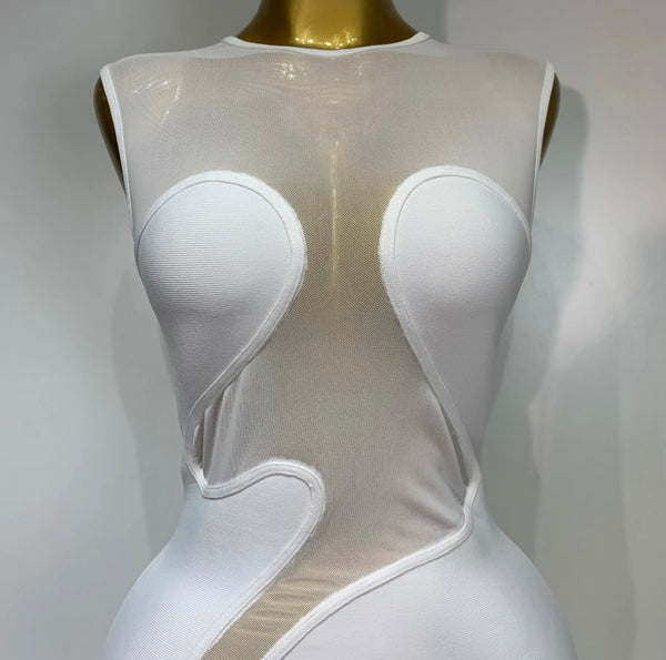 Women Sexy Solid Color Mesh Patchwork Sleeveless Maxi Dress