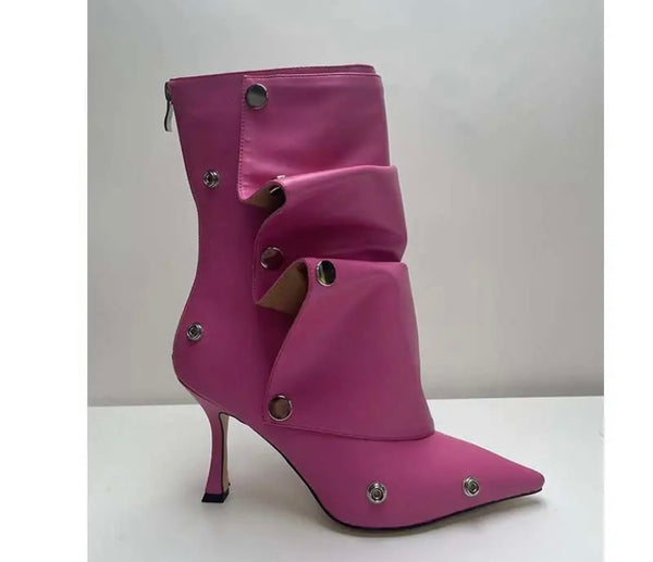 Women Fashion Faux Leather Button Ankle Boots