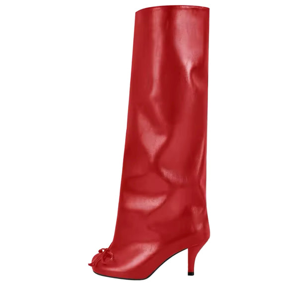 Women Fashion Round Toe Bow Knee High Boots