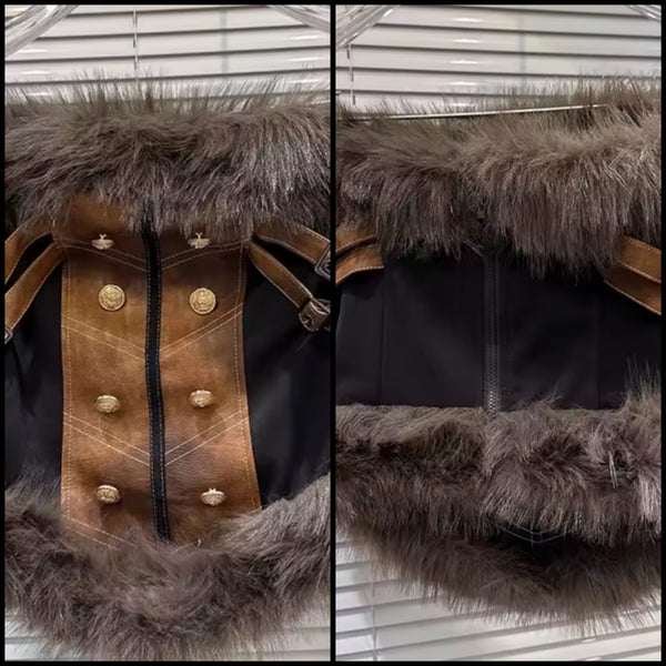 Women Fashion Strapless Fur Patchwork Corset Top