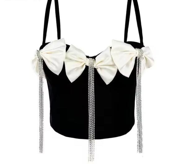 Women Sexy Sleeveless Bow Tassel Crop Top