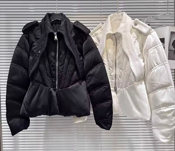 Women Fashion Zip Up Puff Warm Jacket