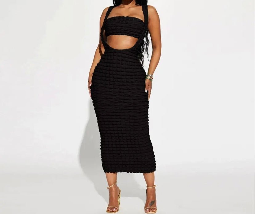 Women Sexy Solid Color Sleeveless Two Piece Maxi Skirt Set