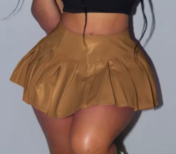 Women Sexy Fashion Faux Leather Pleated Skirt