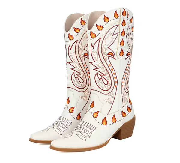 Women Printed Fashion Faux Leather Knee High Western Boots