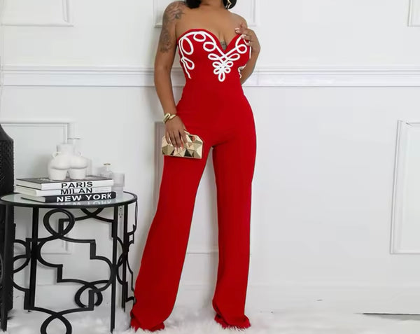 Women Sexy Sleeveless V-Neck Color Print Jumpsuit