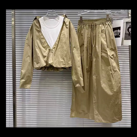 Women Fashion Khaki Tracksuit Two Piece Pant Set