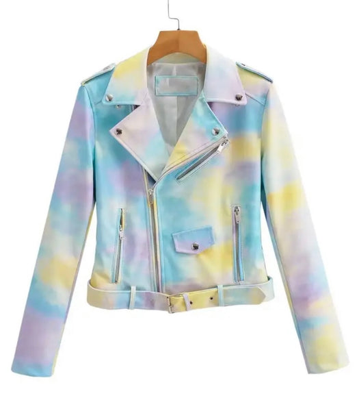 Women Fashion Multicolored Faux Leather Jacket