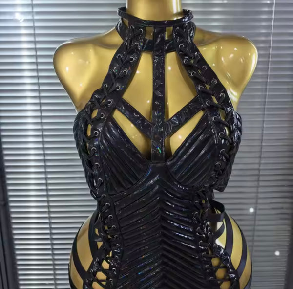 Women Sexy Halter Sleeveless Cut Out Tie Up Dress