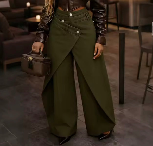 Women Fashion Wide Leg Wrap Denim Pants