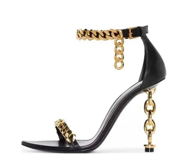 Women Open Toe Gold Heel Fashion Chain Sandals