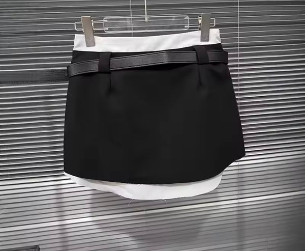 Women B&W Color Patchwork Fashion Skirt