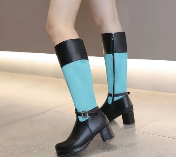 Women Buckled Fashion Flat Knee High Boots