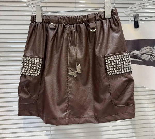 Women Sexy Fashion Bling Faux Leather Skirt