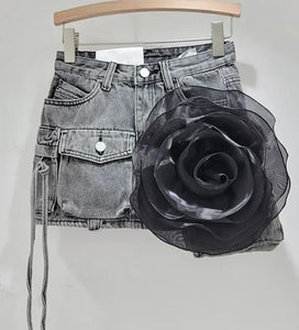 Women Cargo Color Floral Fashion Denim Skirt