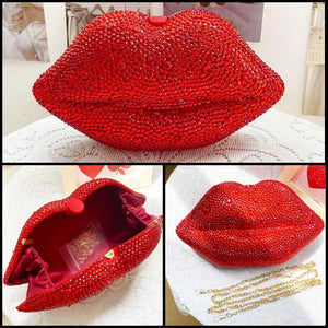 Women Fashion Bling Red Lips Chain Handbag Purse