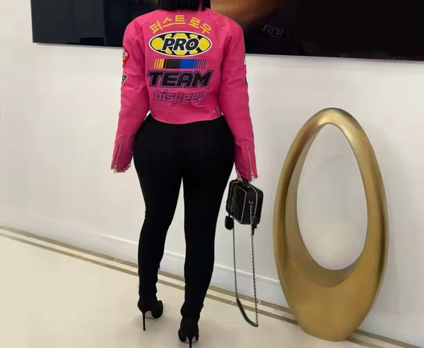 Women Printed Faux Leather Fashion Jacket