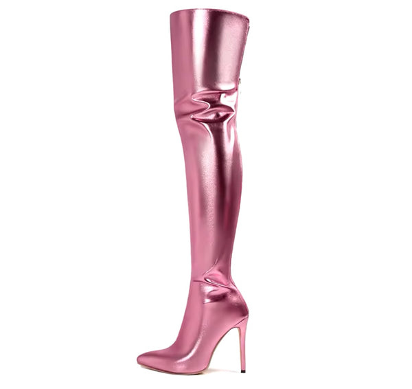 Women Fashion Color Metallic Over The Knee High Heel Boots