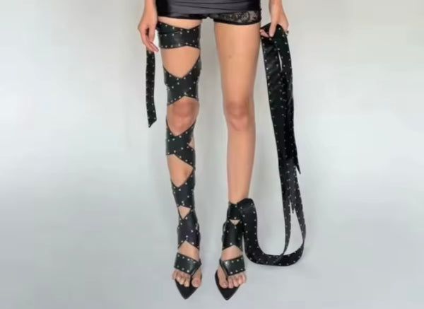 Women Fashion Black Rivet Gladiator High Heel Sandals