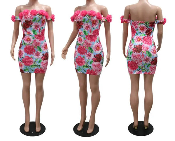 Women Sexy Off The Shoulder Floral Print Dress