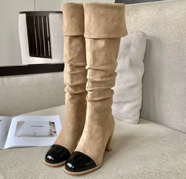 Women Fashion Round Toe Suede Knee High Boots