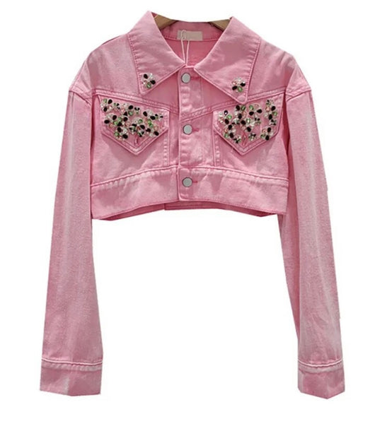 Women Fashion Color Bling Denim Crop Jacket