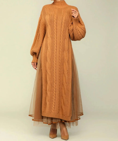 Women Fashion Full Sleeve Turtleneck Sweater Maxi Dress