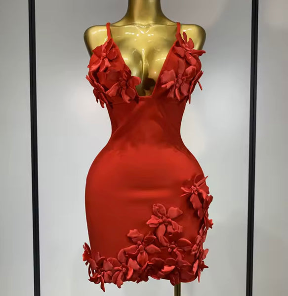 Women Sexy Sleeveless 3D Floral Embellishment Dress