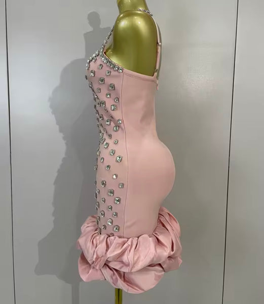 Women Sexy Sleeveless Ruffled Rhinestone Bandage Dress