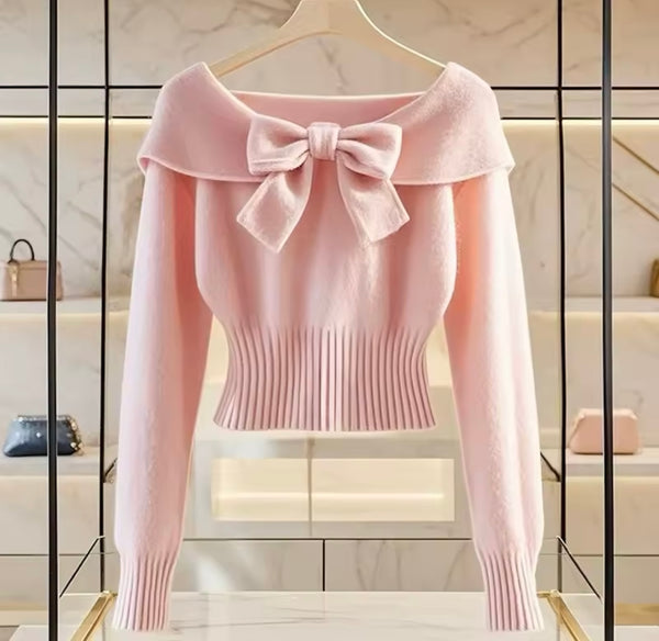 Women Color Bow Full Sleeve Fashion Sweater Top