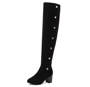 Women Color Suede Button Fashion Over The Knee Boots